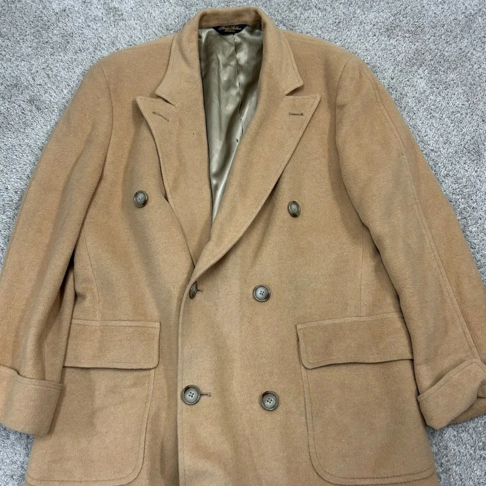 Brooks Brothers Overcoat 40R Tan Camel Hair Double Breasted Polo Coat Vintage - Picture 2 of 16